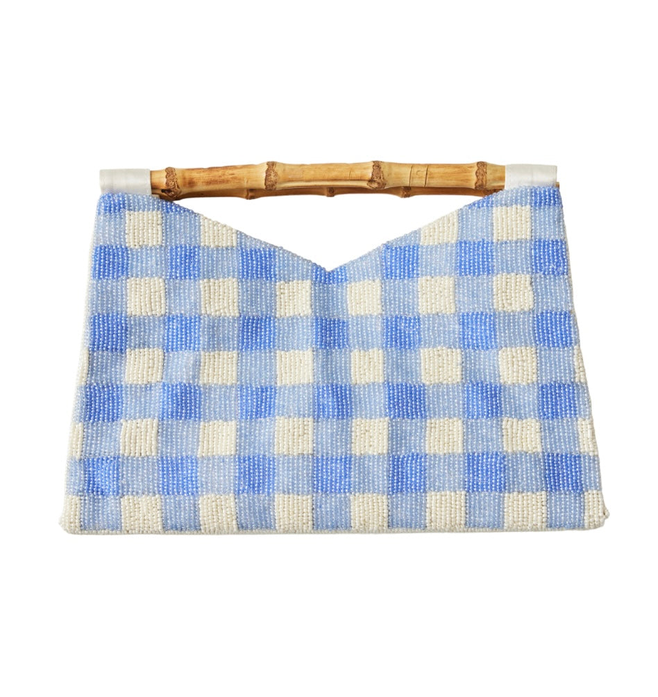 Bamboo Handle Clutch in Periwinkle Gingham