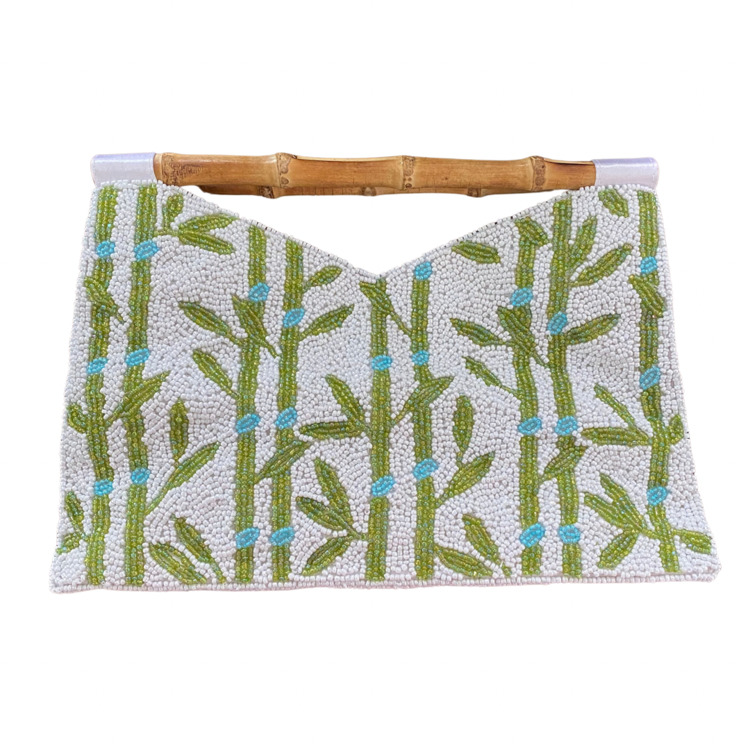 Bamboo Handle Clutch in Green/Turquoise Bamboo