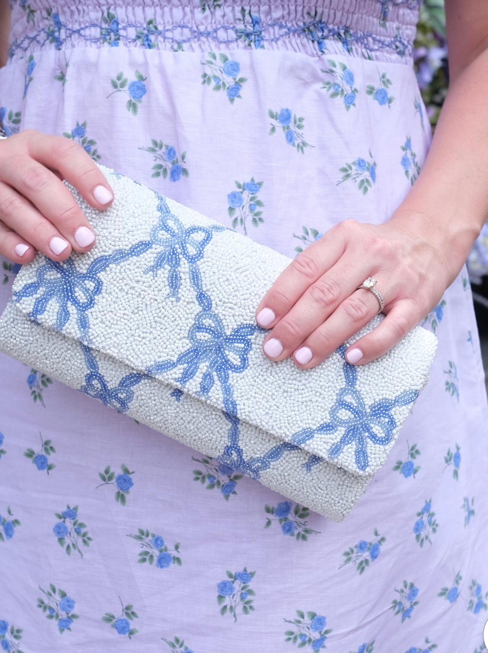 Large Straight Flap Clutch in Blue Bows