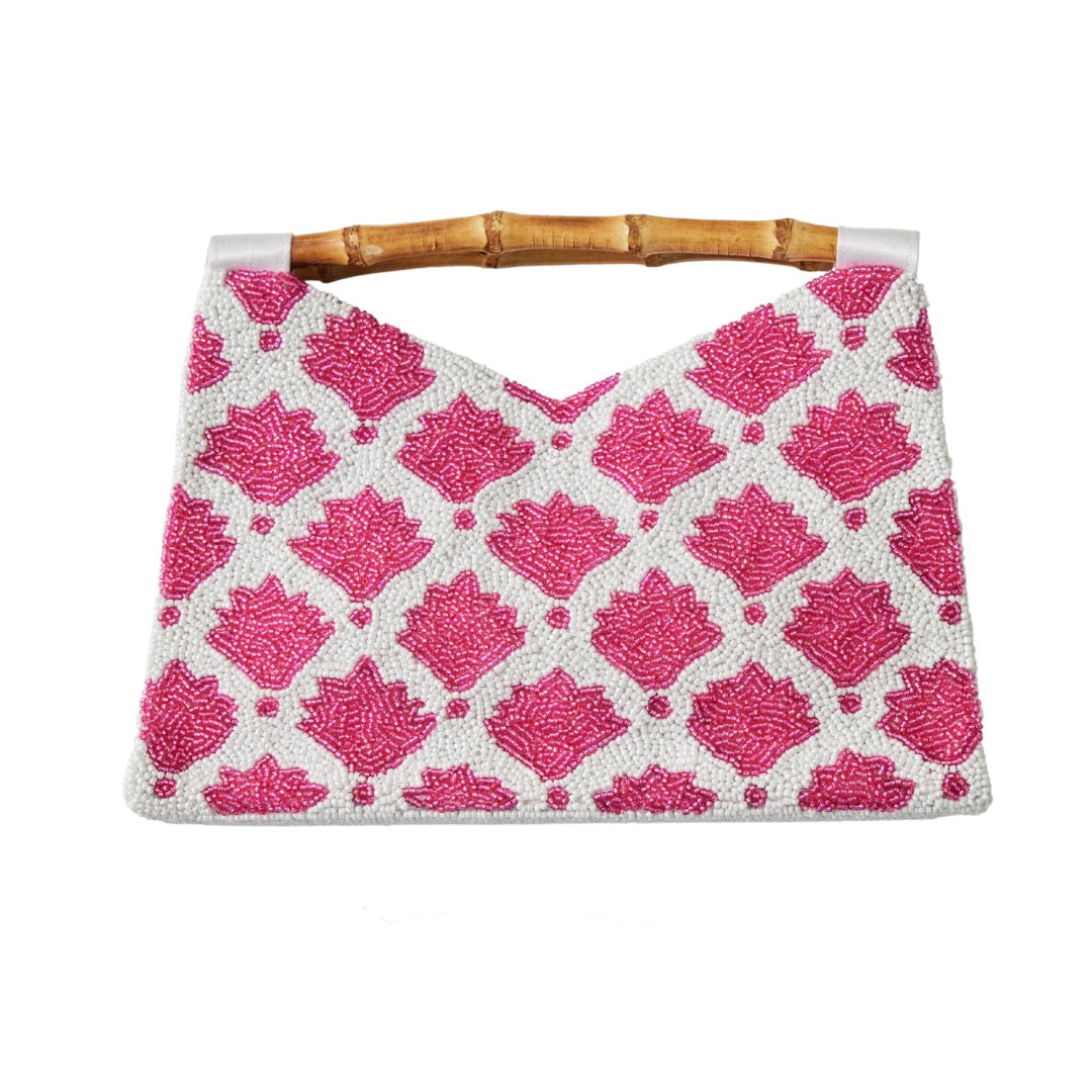Bamboo Handle Clutch in Pink Mosaic