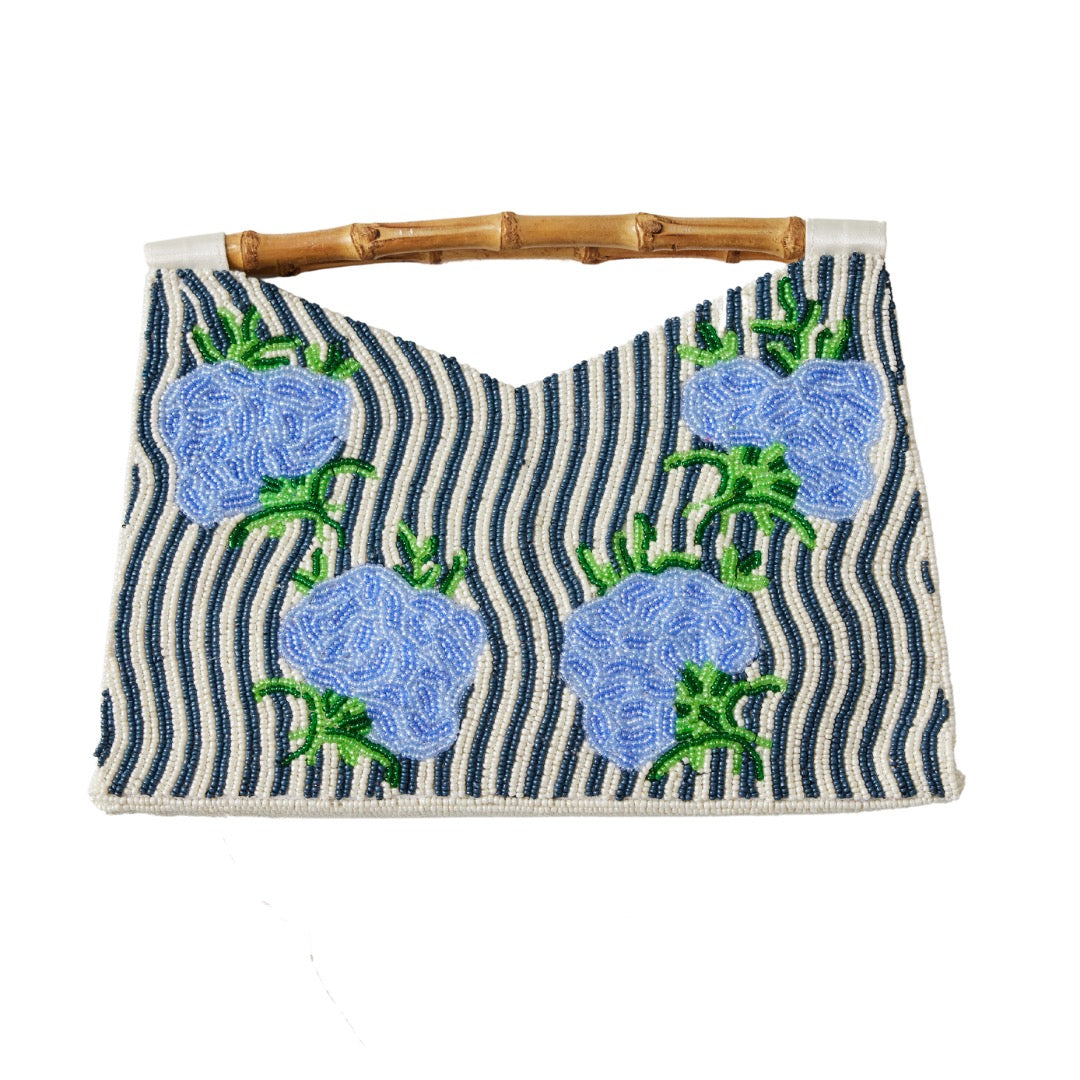 Bamboo Handle Clutch in Navy/White/Periwinkle