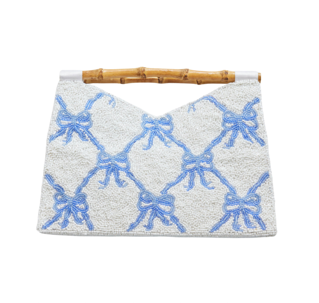 Bamboo Handle Clutch in Blue Bows