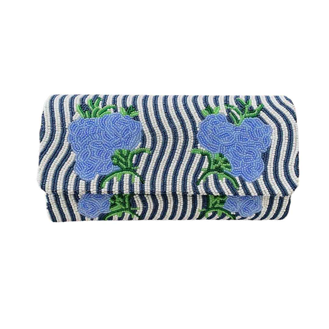 Large Straight Flap Clutch in Navy/White/Periwinkle