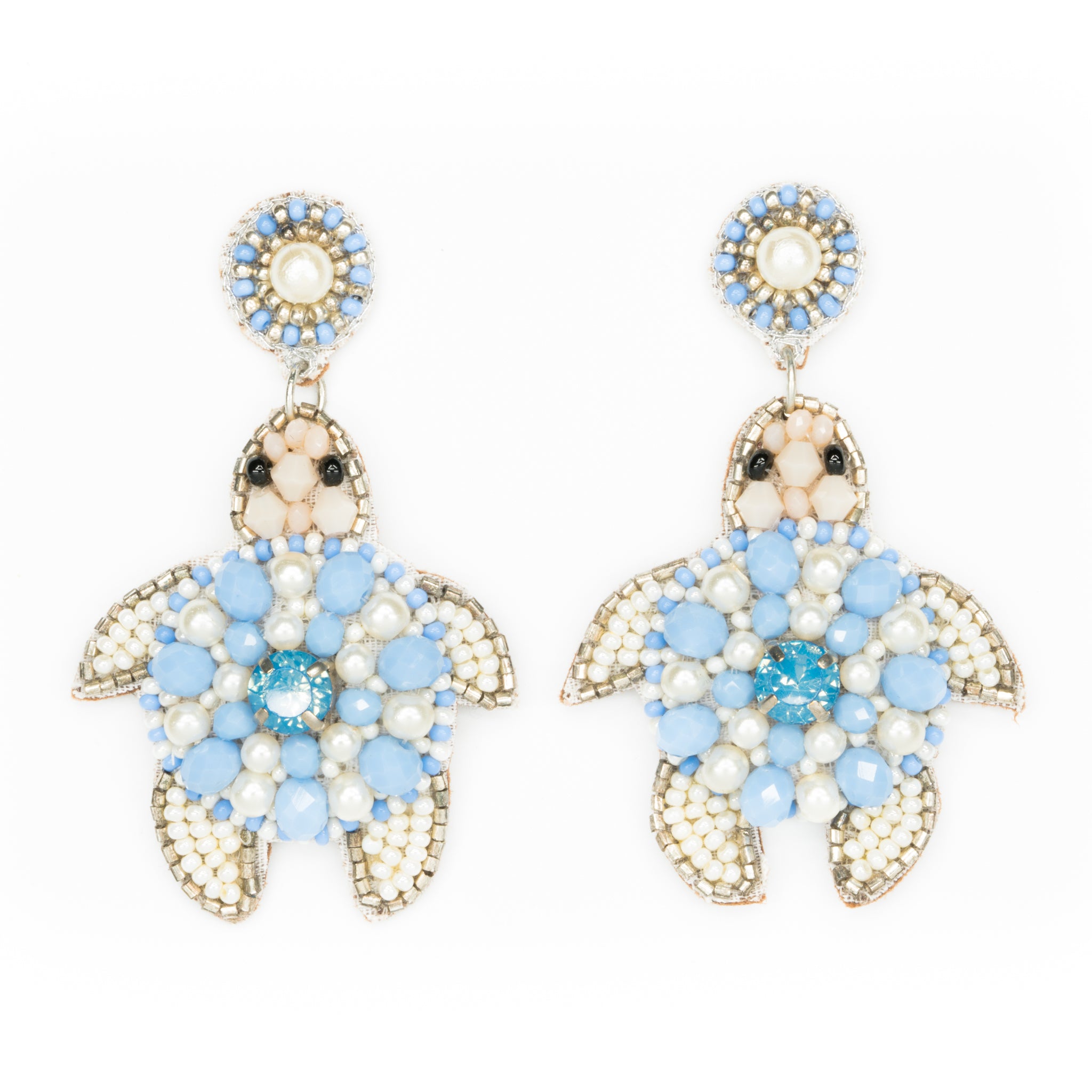 Periwinkle and Pearl Sea Turtle Earrings