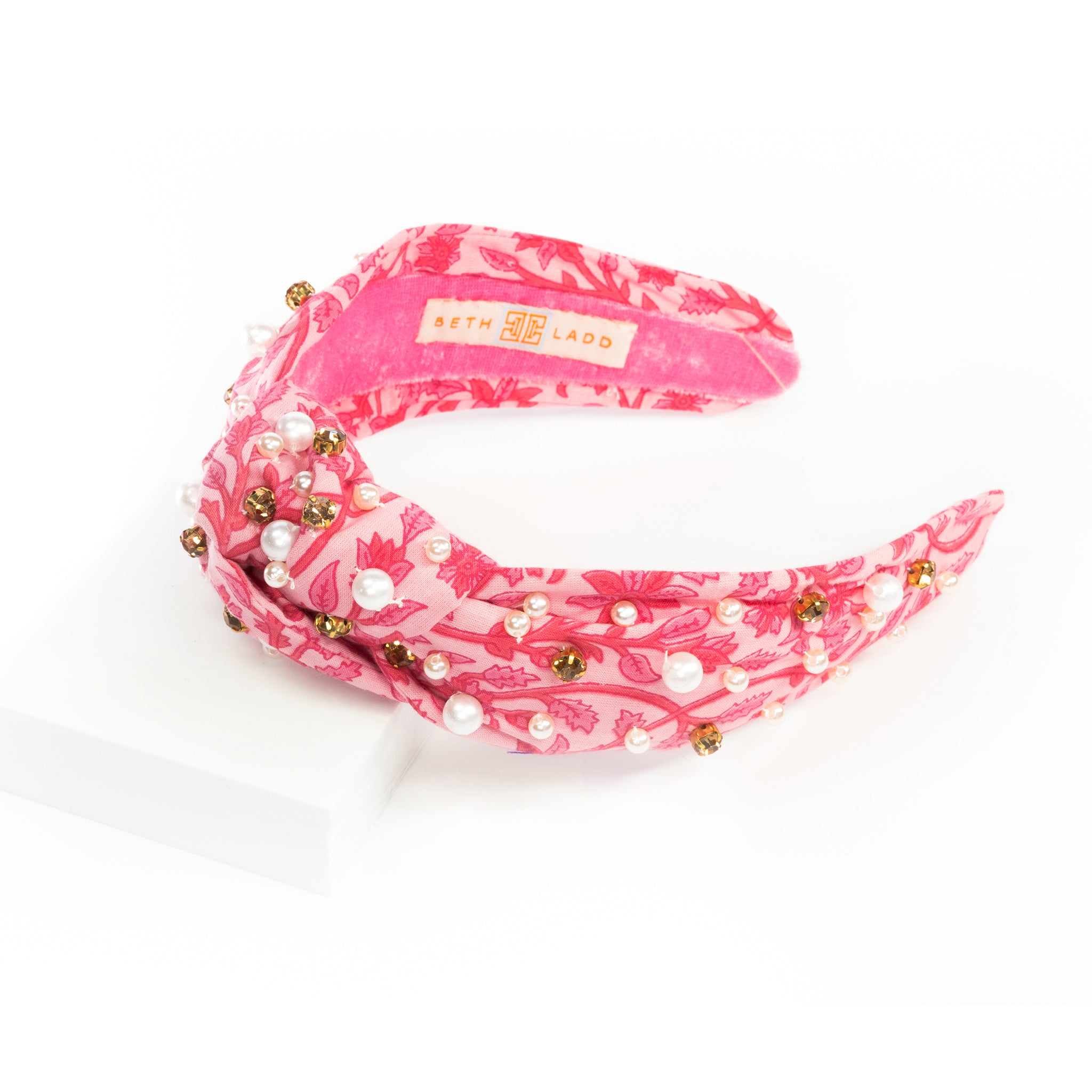 Block Print Headband with Gems in Highland Park Pink