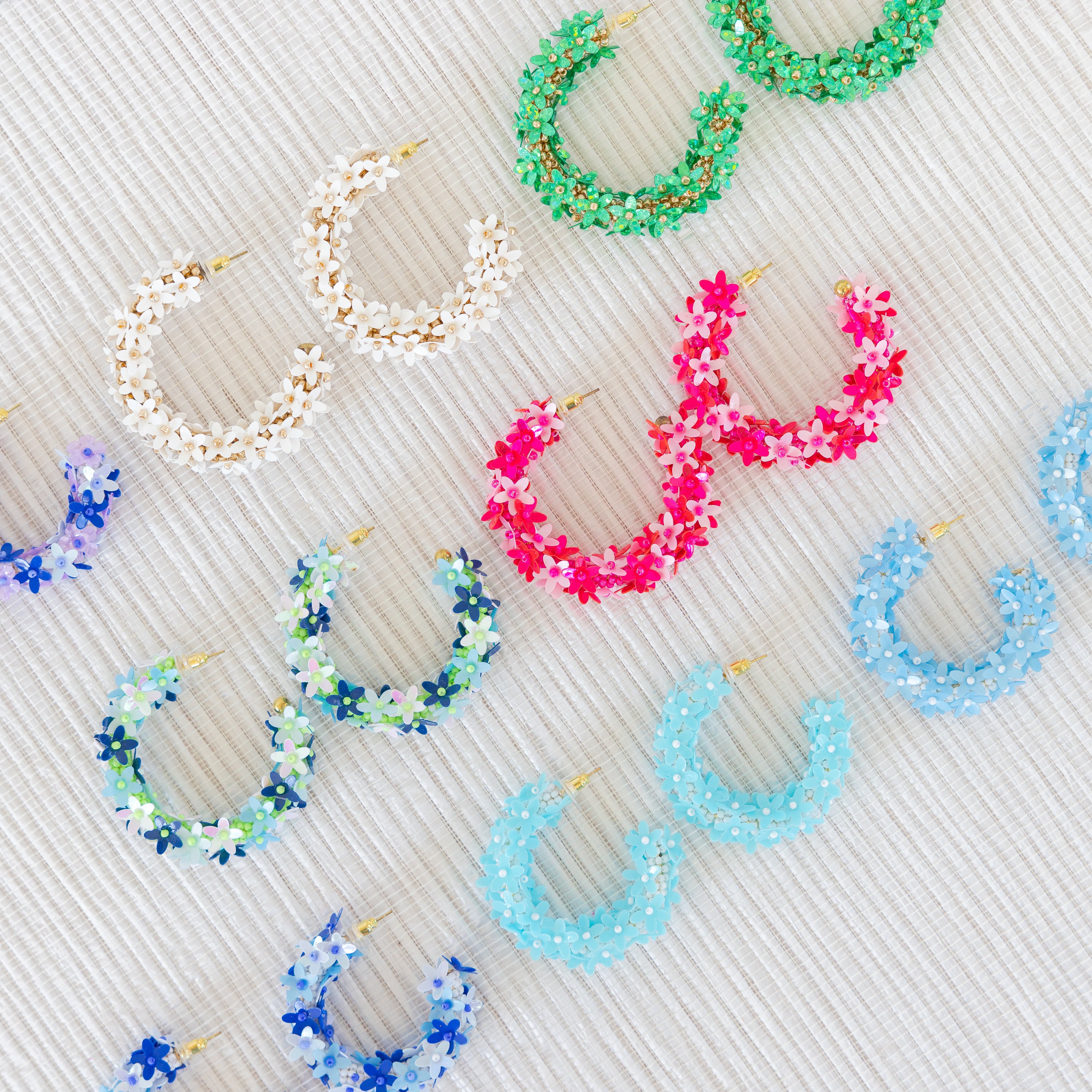 Flower Hoops in Shades of Green & Blue