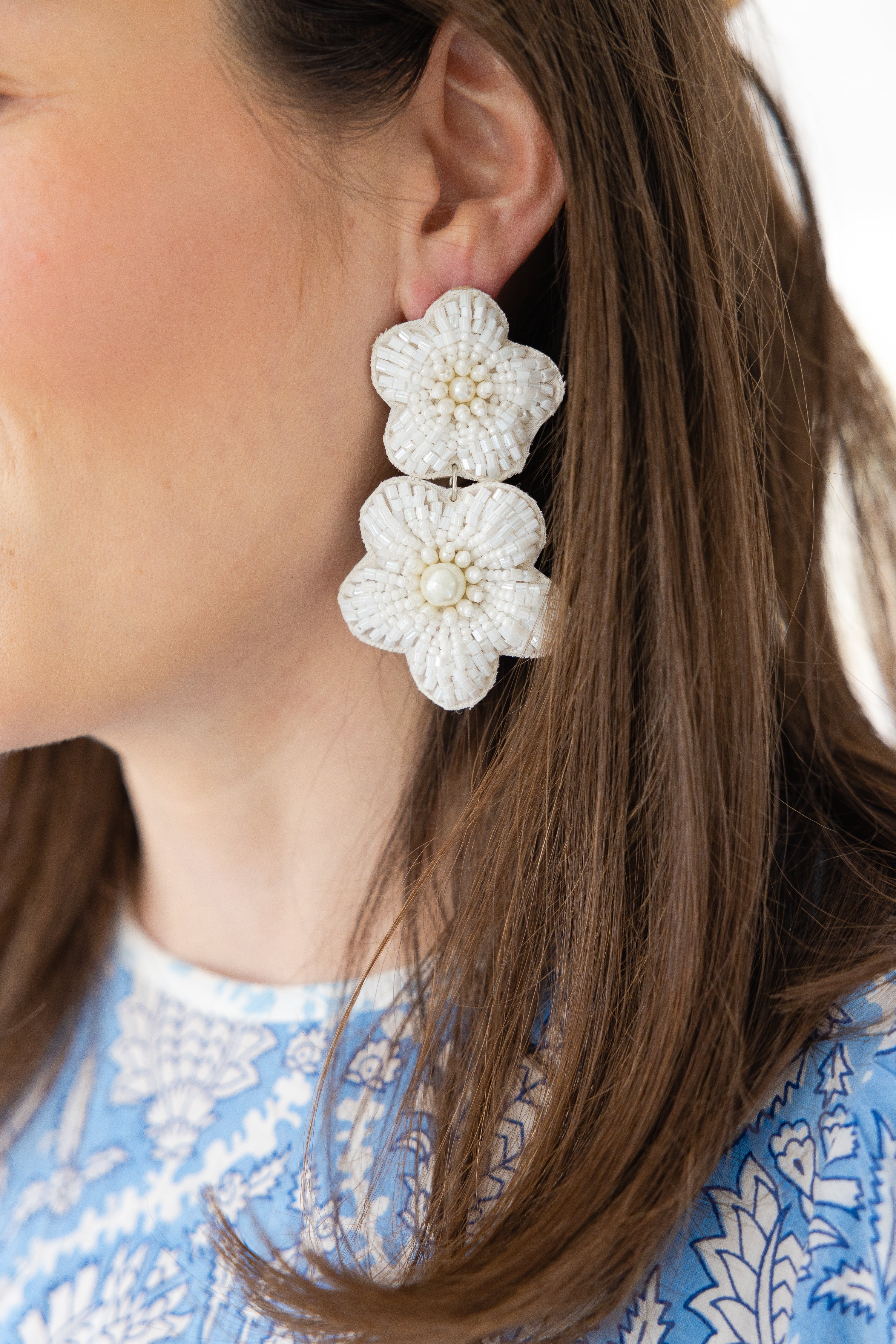 Bali Flower Earrings in White