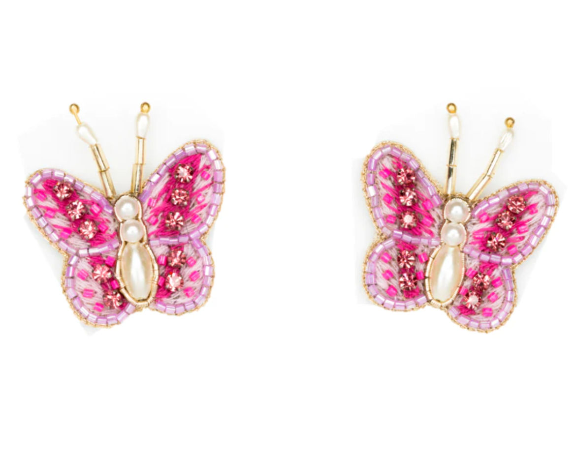 Pink Pearl Butterfly Studs