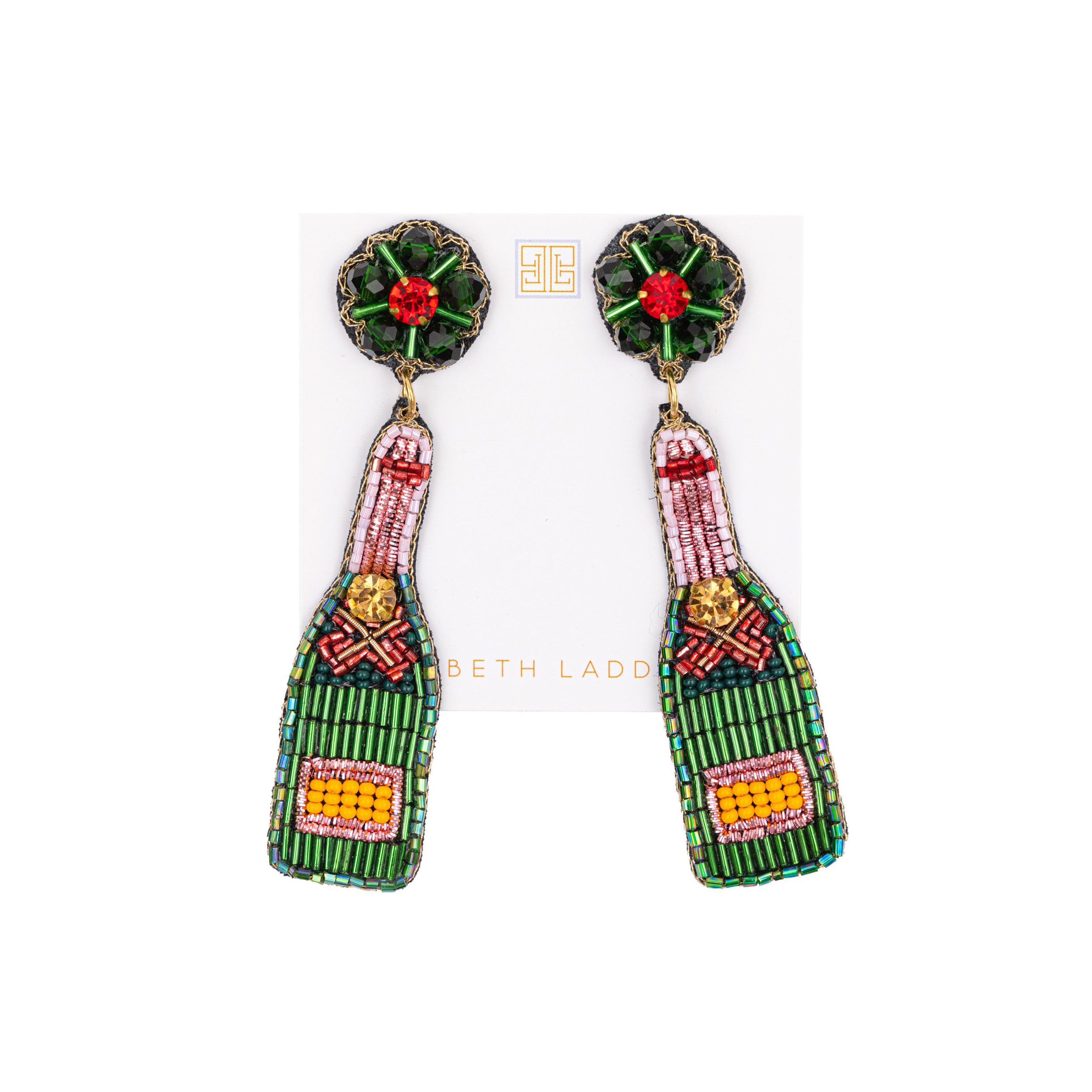 Green, Pink, Orange & Red Champagne Bottle Earrings