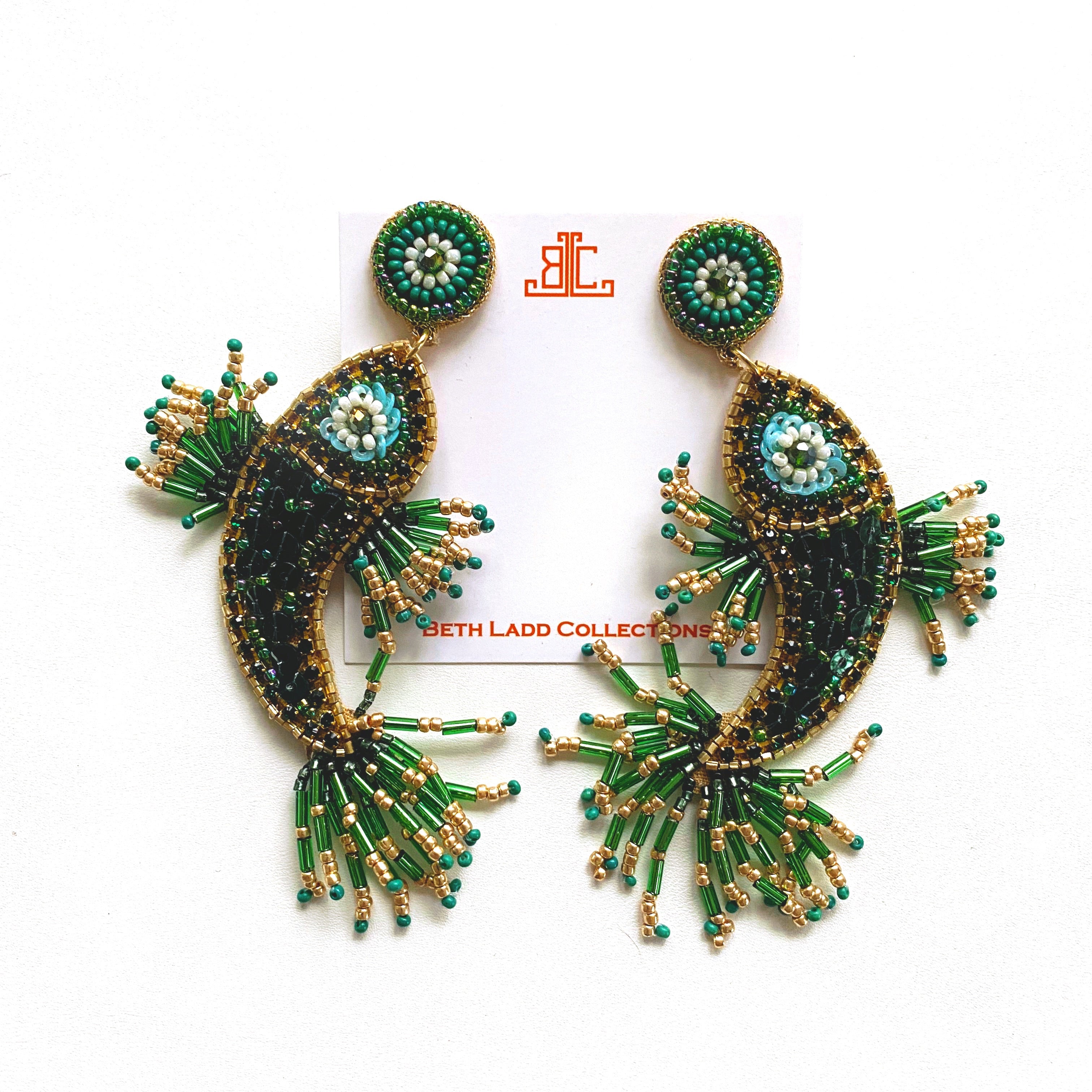 Handmade Asian Fish Earrings in Green
