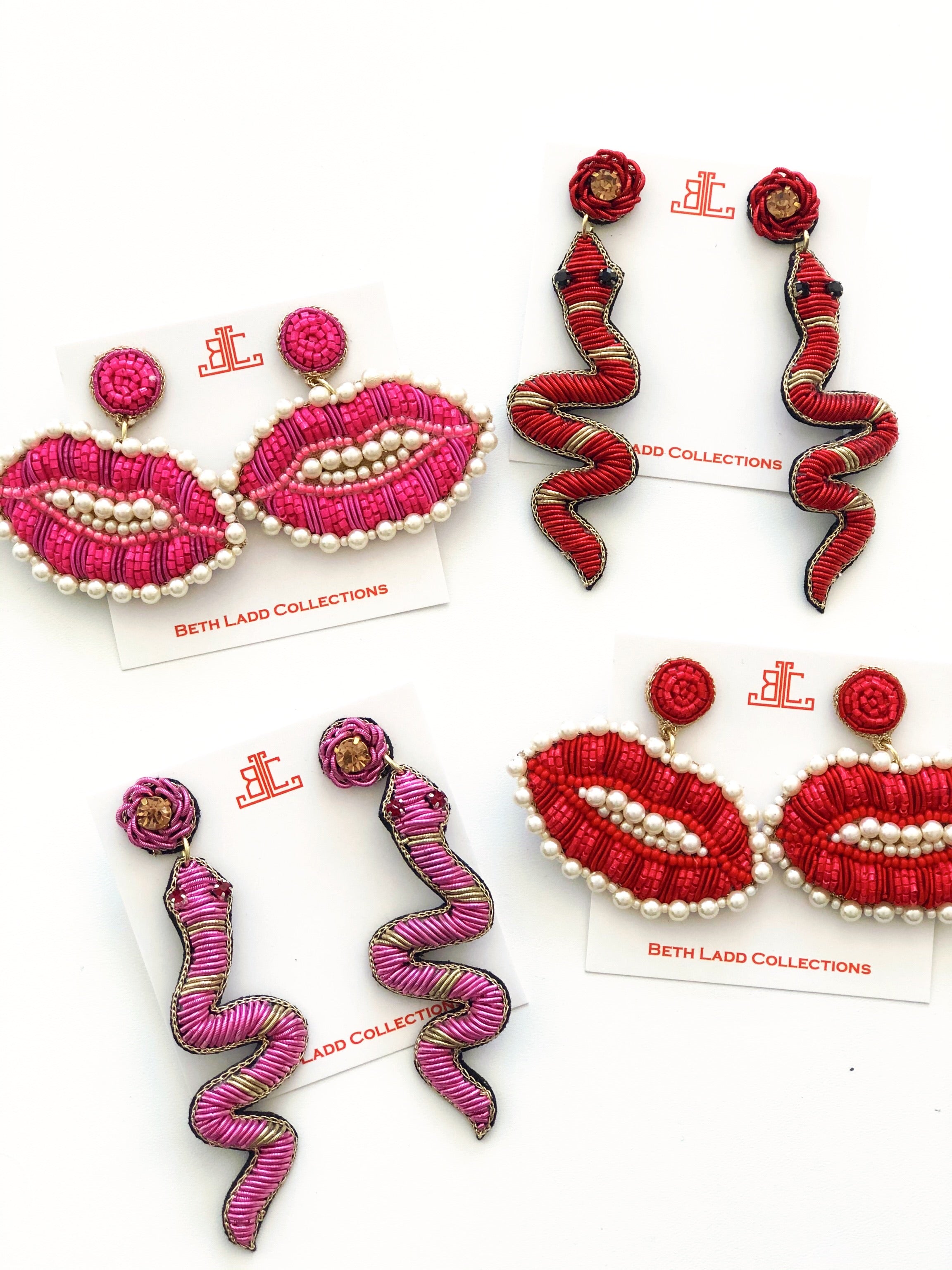 Handmade Snake Earrings in Red