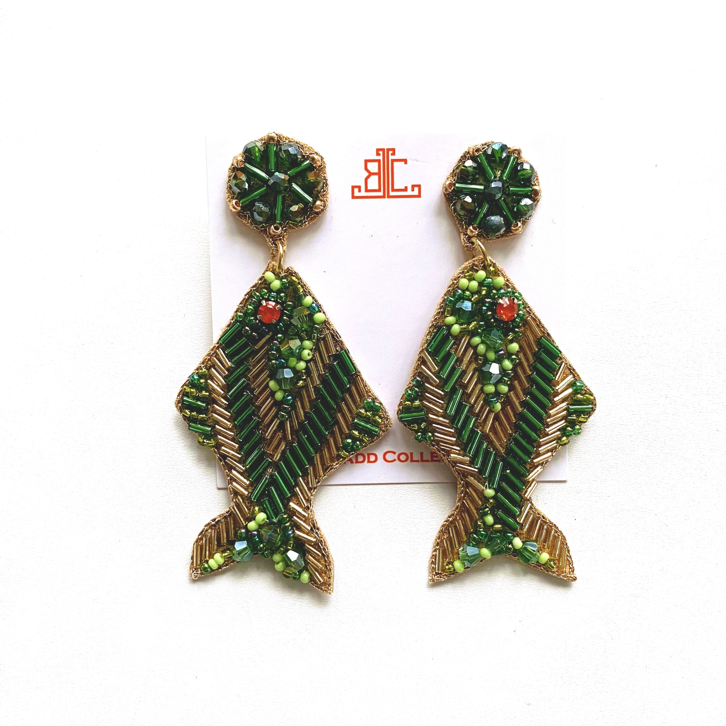 Green and Gold Fish Earrings