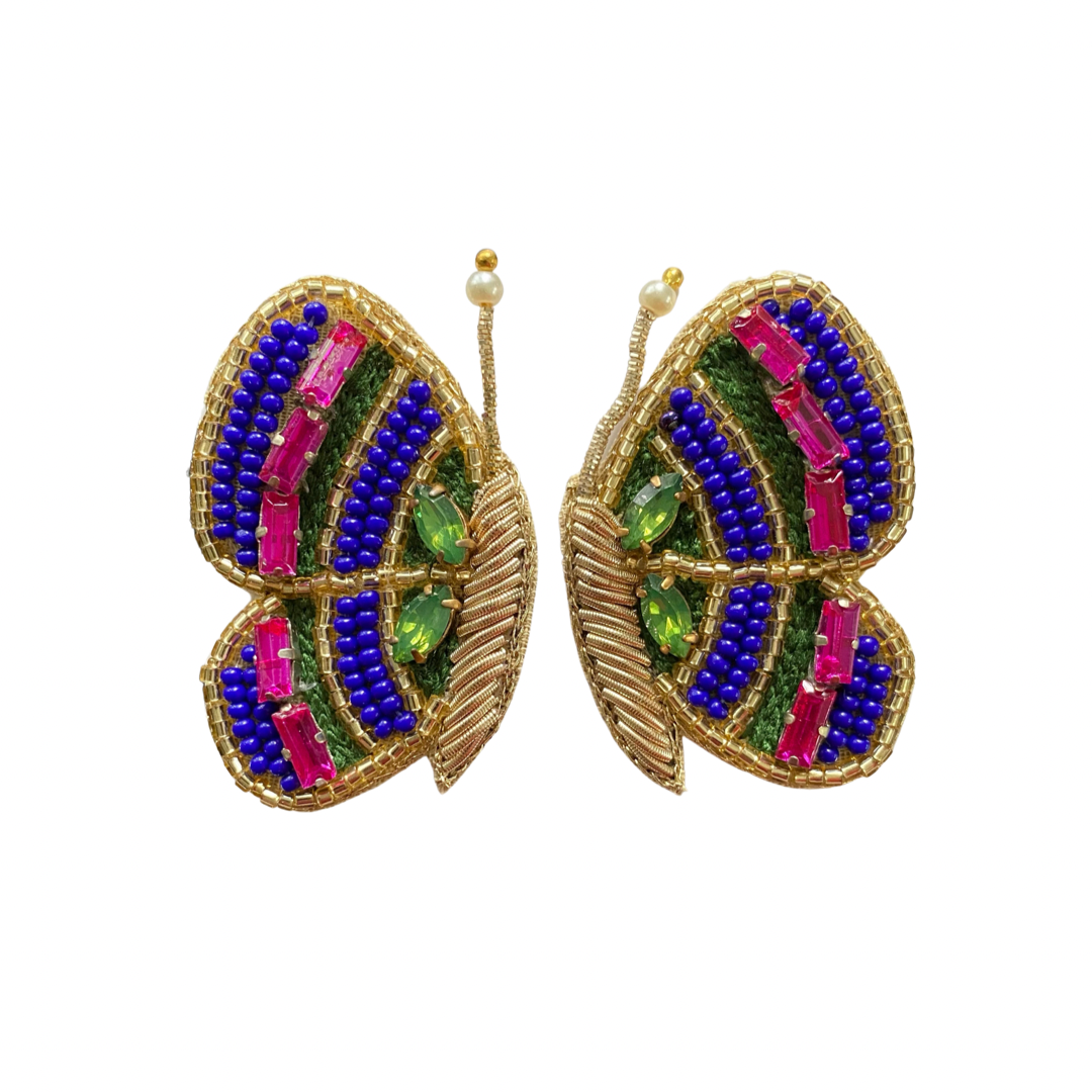 Butterfly Earrings in Blue/Fuchsia/Green