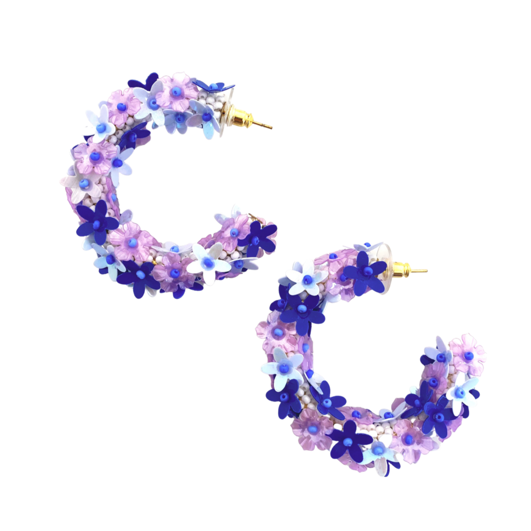 Flower Hoops in Shades of Purple and Blue