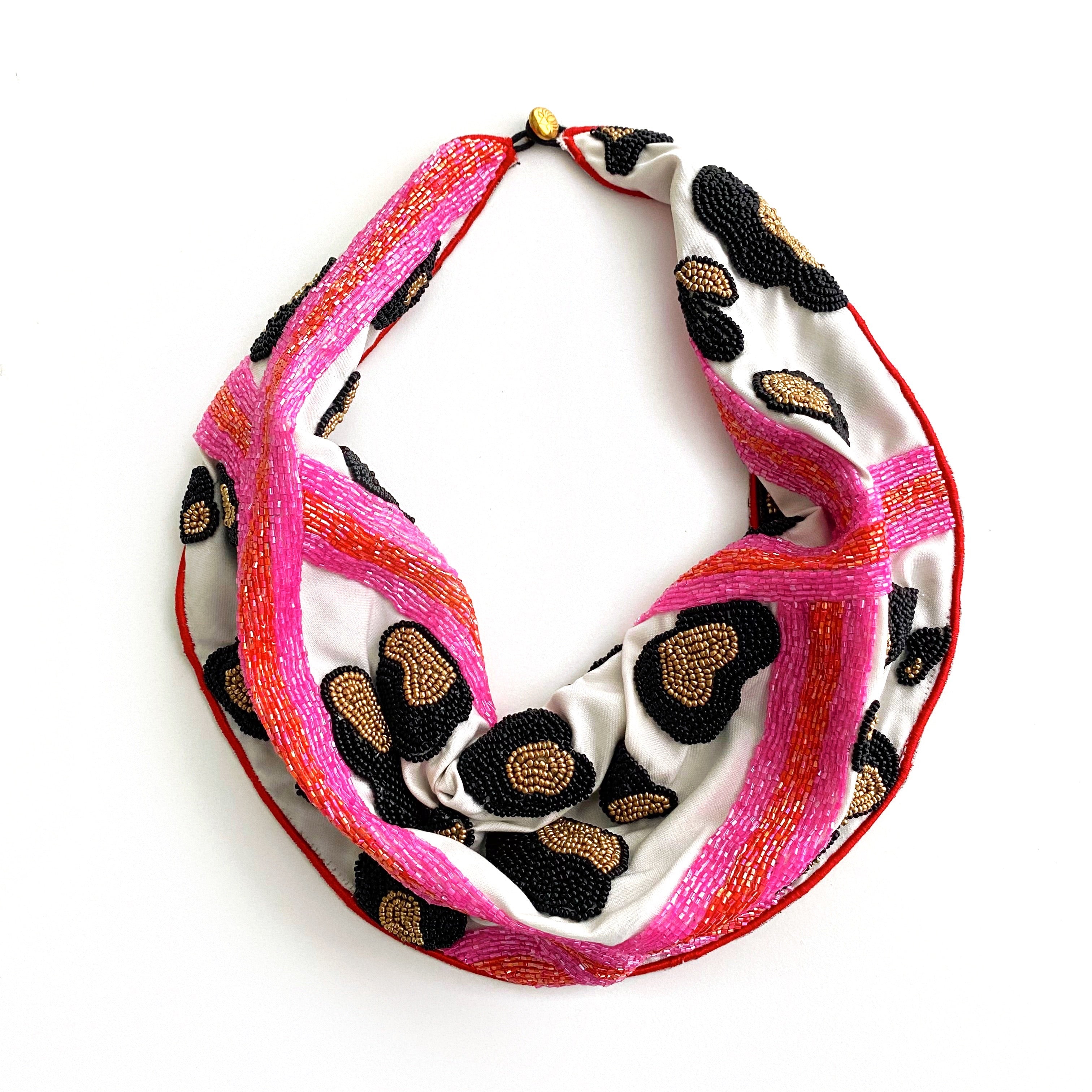 Leopard Beaded Scarf Necklace