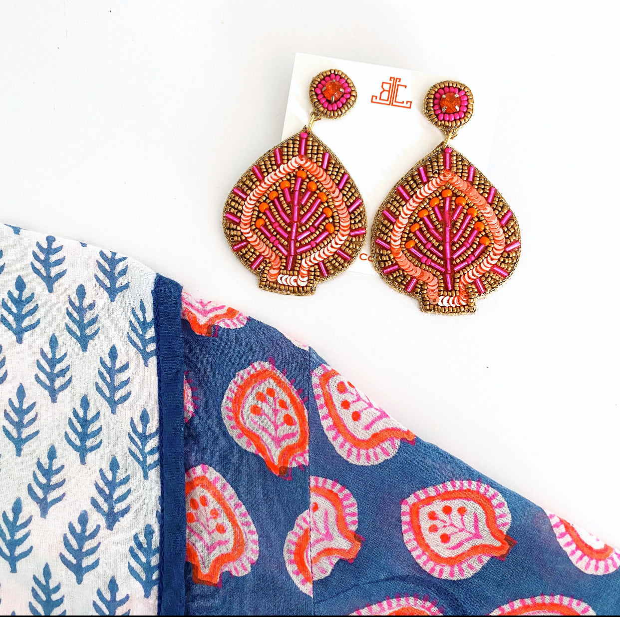 Jaipur Earrings in Pink/Orange/Gold