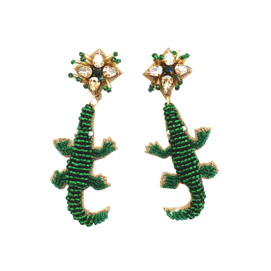 Gator Earrings with Green/Clear Top