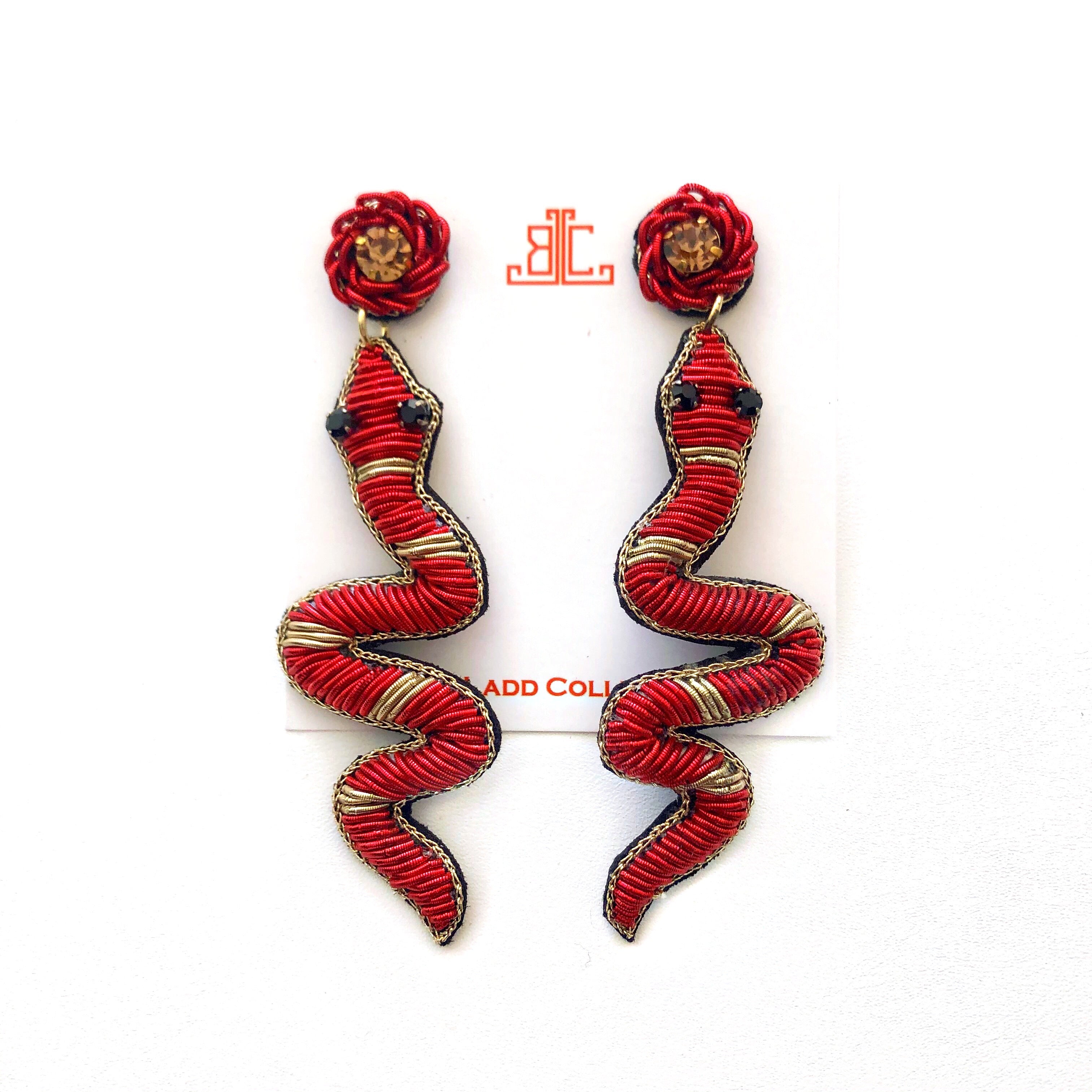 Handmade Snake Earrings in Red