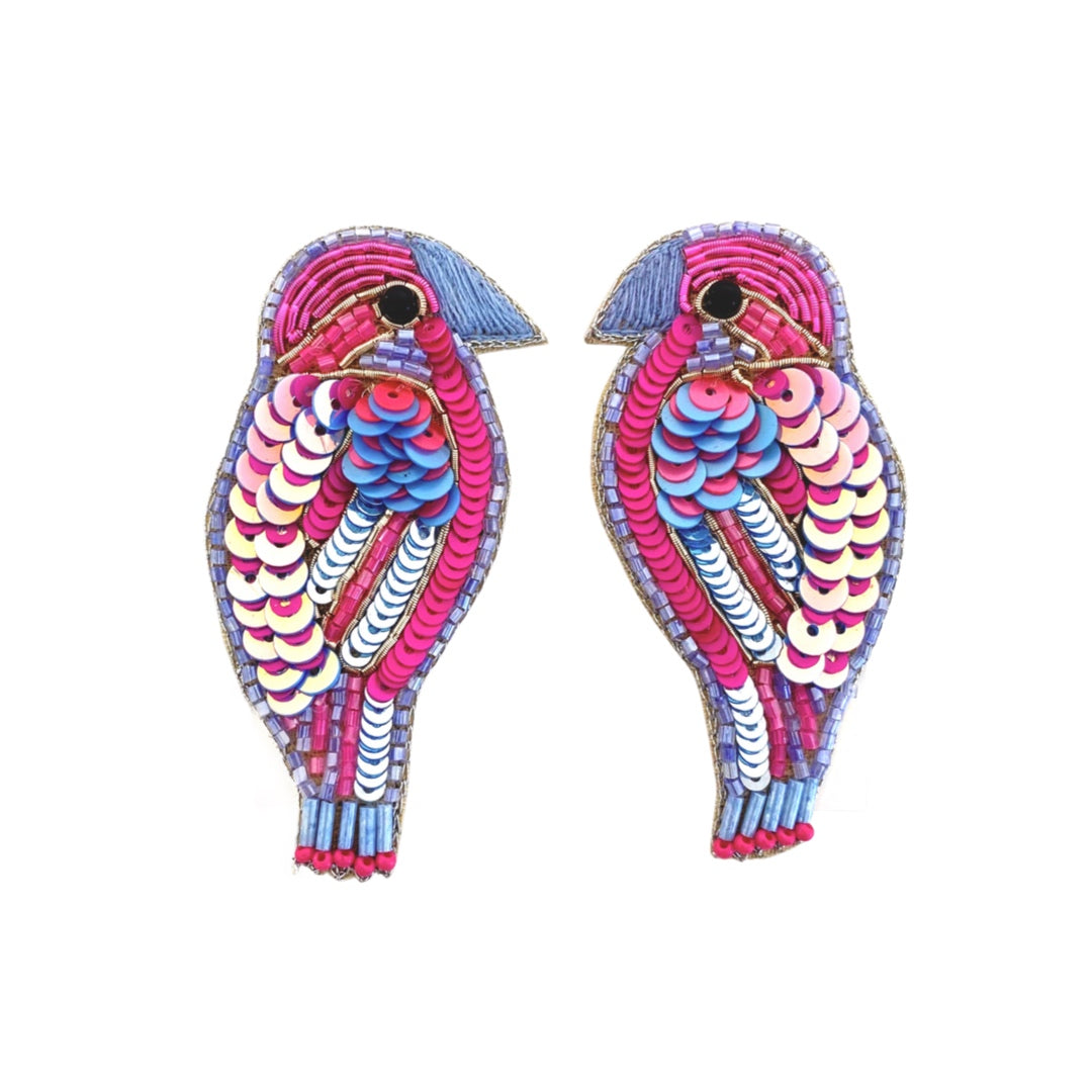 Tropical Bird Earrings in Pink/Periwinkle